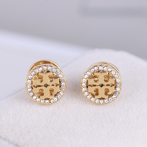 Tory Burch Gold Miller Pave Circle-Stud Earrings - Picture 3 of 14